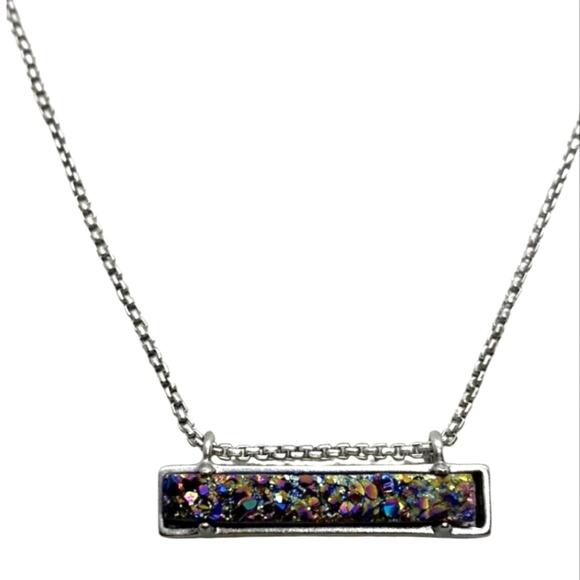 Kendra Scott Leanor Silver tone Multicolor Drusy bar Necklace Multi Drusy - Picture 1 of 10